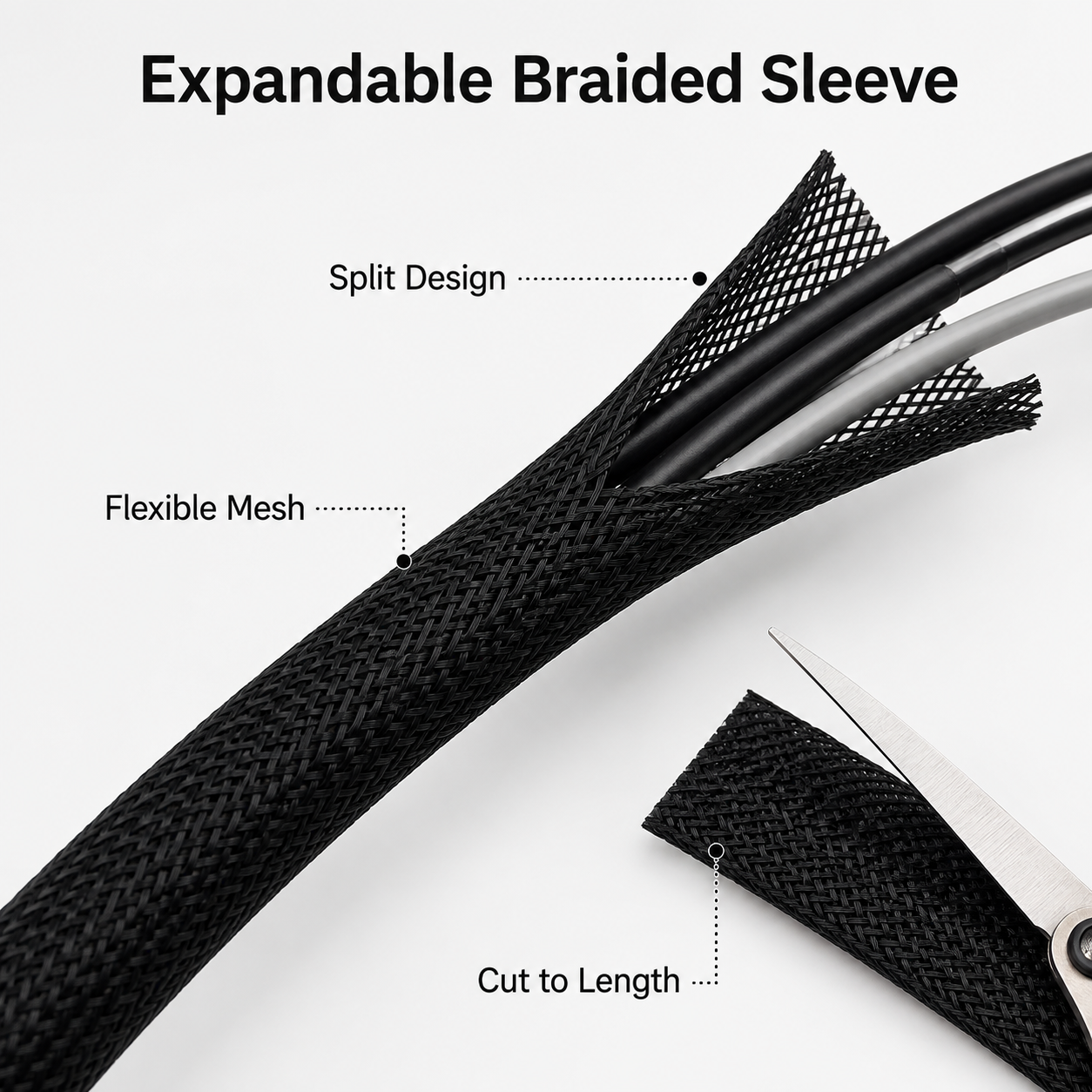 Expandable Braided Cable Management Sleeve - 1.5 m