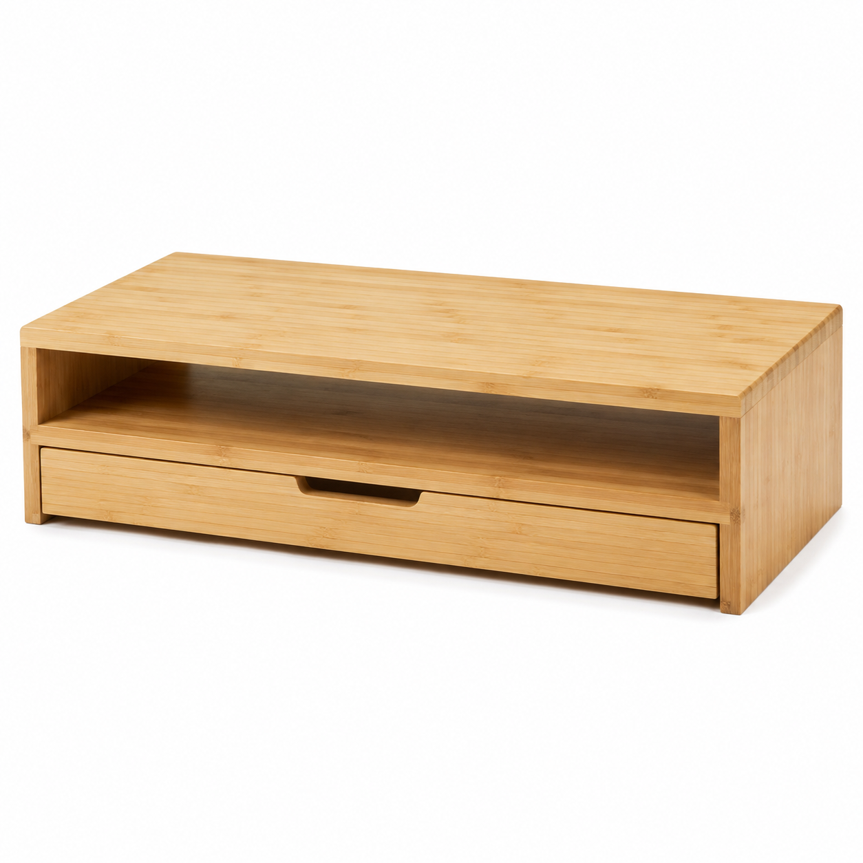 Bamboo Monitor Riser with Shelf and Storage Drawer