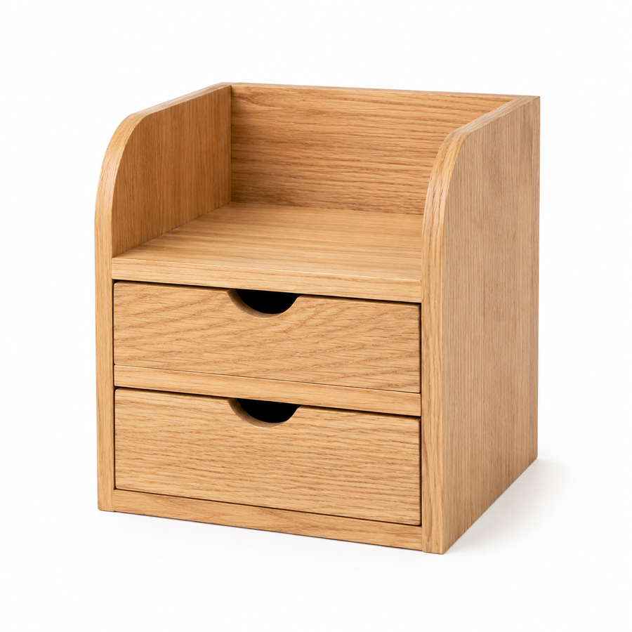 Wooden Desktop Storage Box with Two Drawers