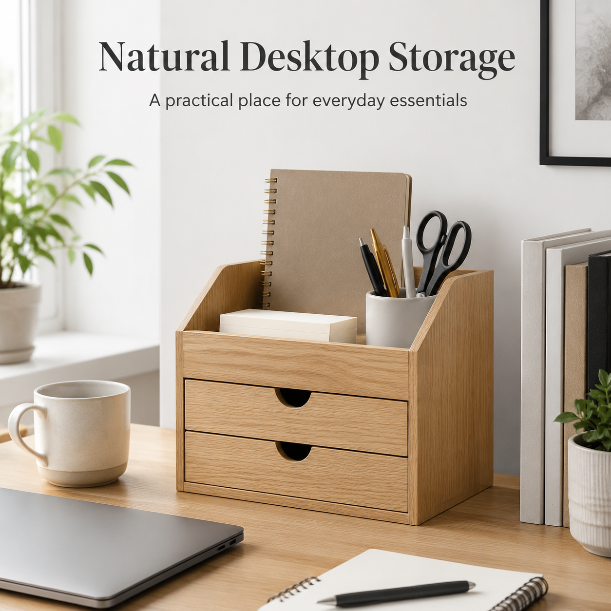 Wooden Desktop Storage Box with Two Drawers