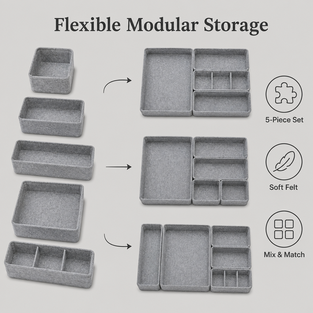 Felt Desk Drawer Organiser Set