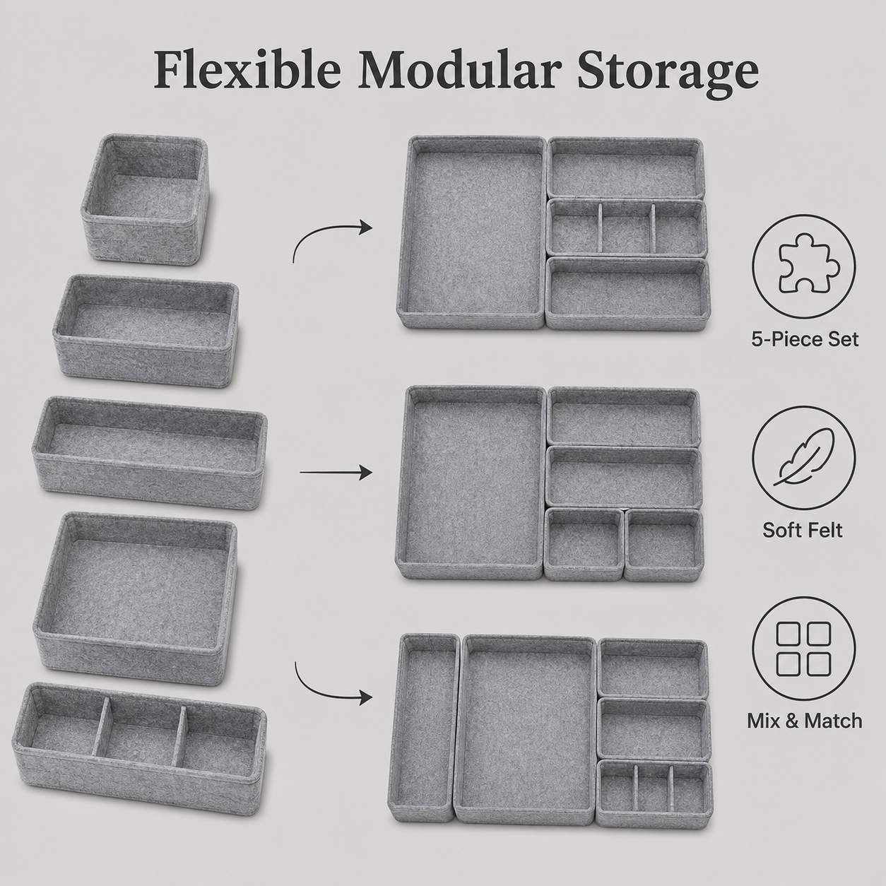 Felt Desk Drawer Organiser Set