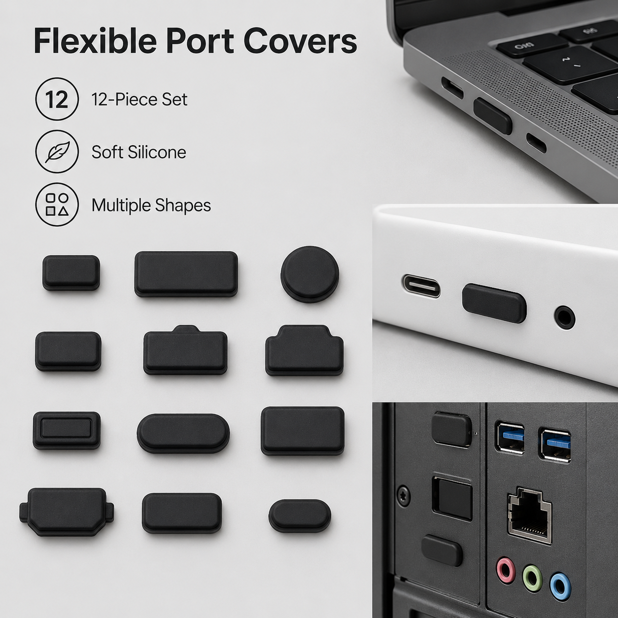 Silicone Computer Port Dust Plug Set - 12 Pack