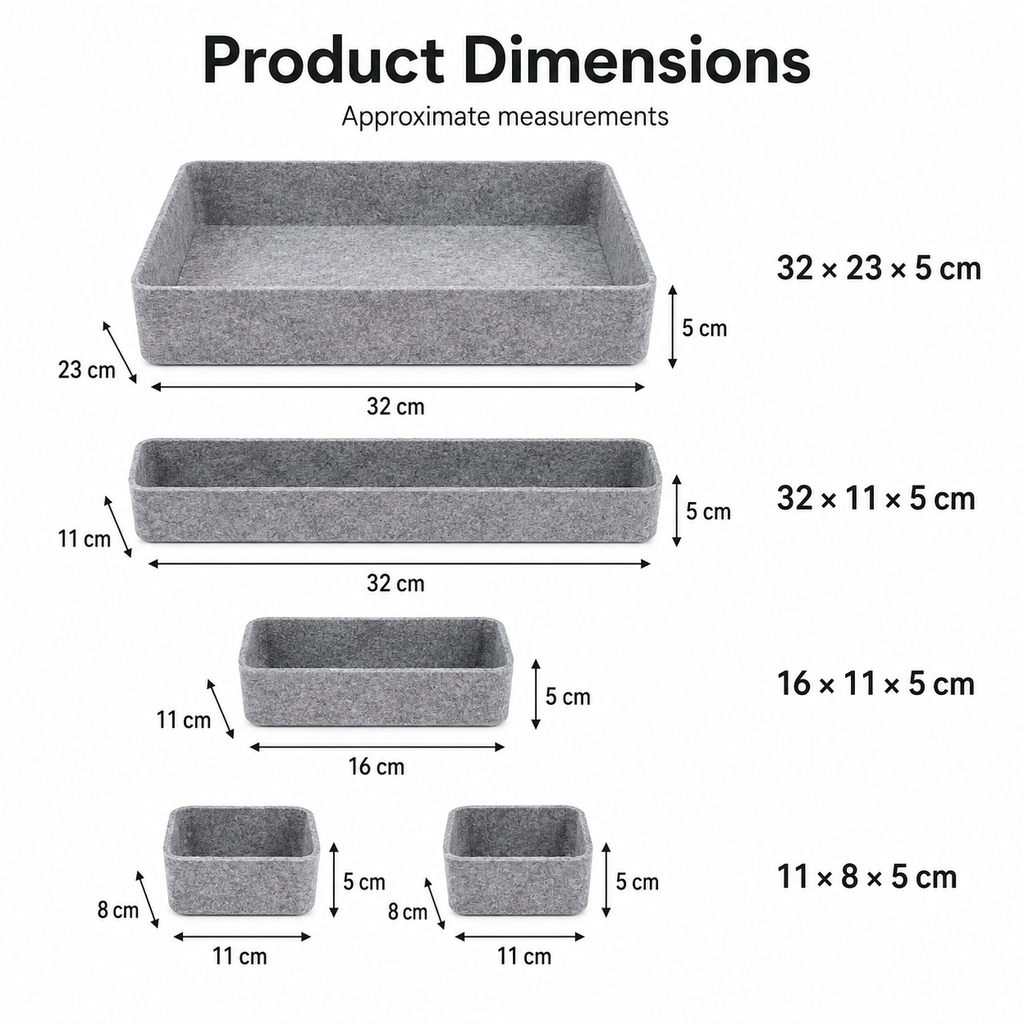 Felt Desk Drawer Organiser Set