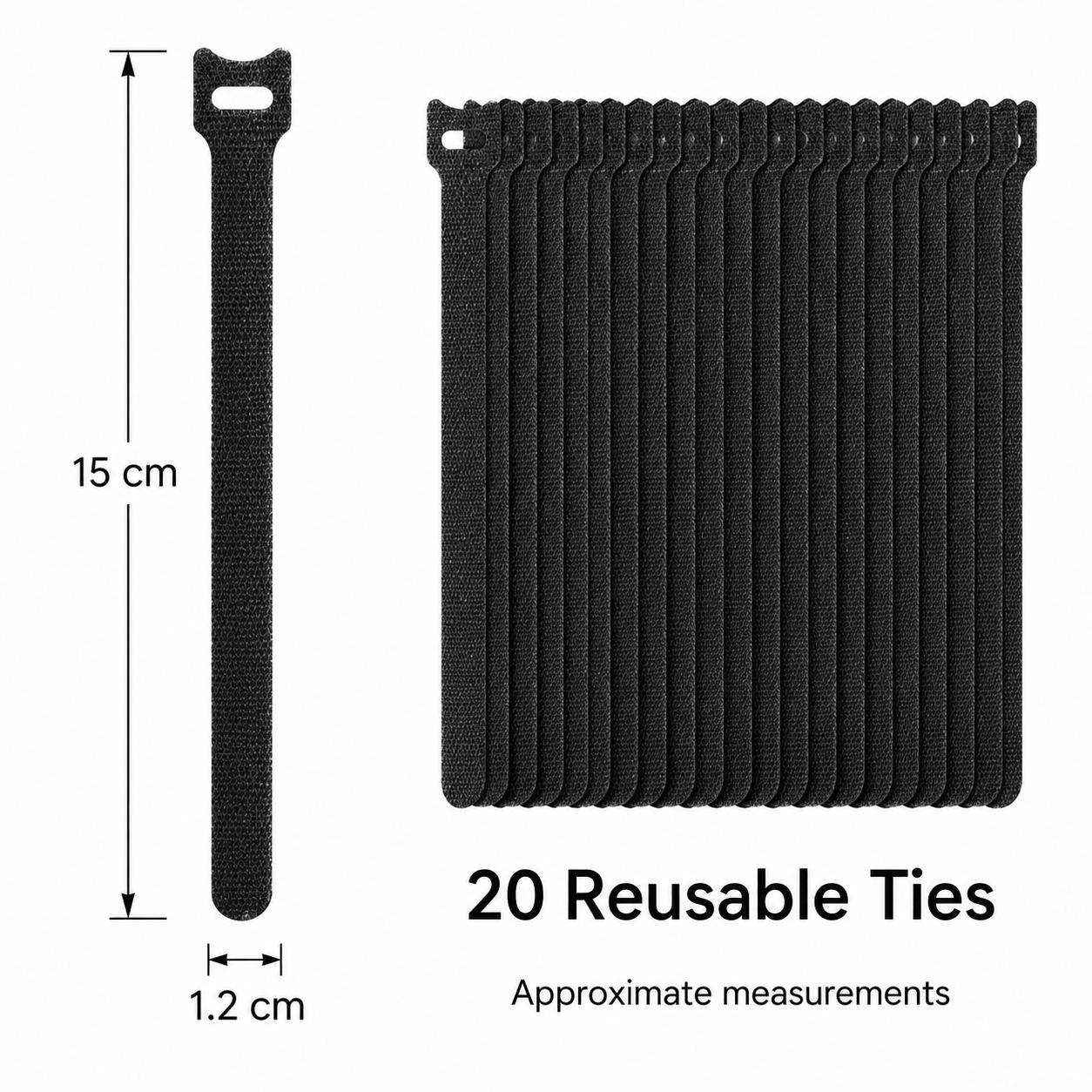 Reusable Hook-and-Loop Cable Tie Set - 20 Pack