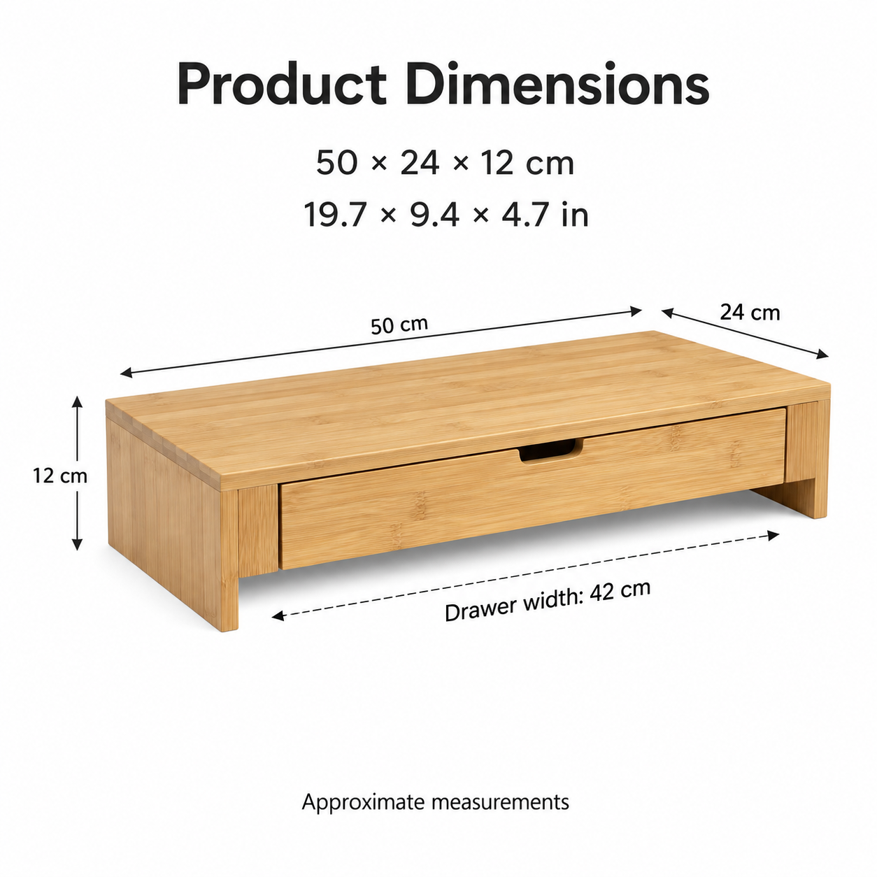 Bamboo Monitor Riser with Shelf and Storage Drawer