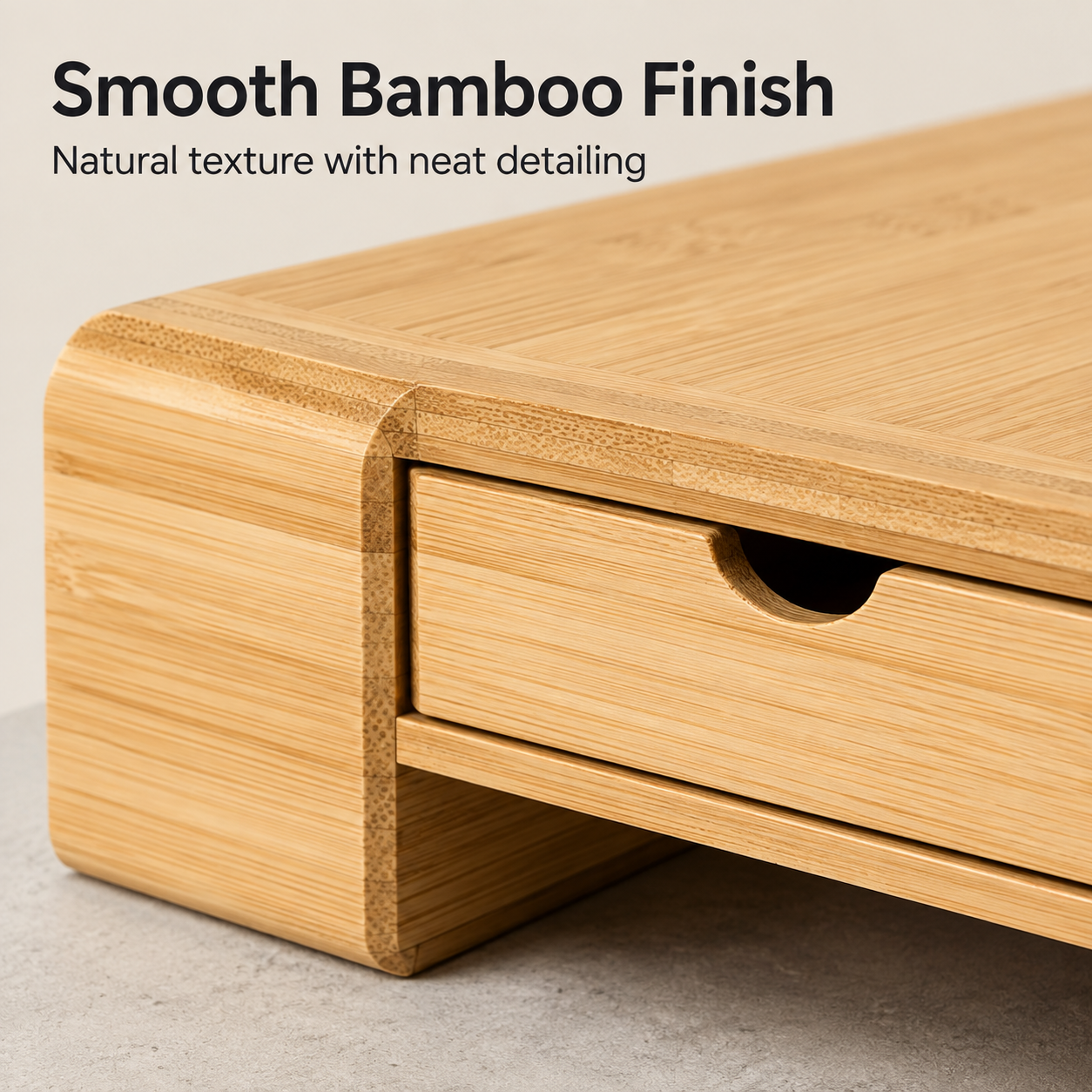 Bamboo Monitor Riser with Shelf and Storage Drawer